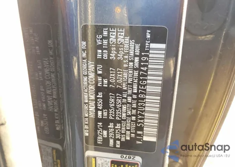 2014 Hyundai Santa Fe Sport z USA, uszkodzony, nr VIN 5XYZU3LB7EG174191